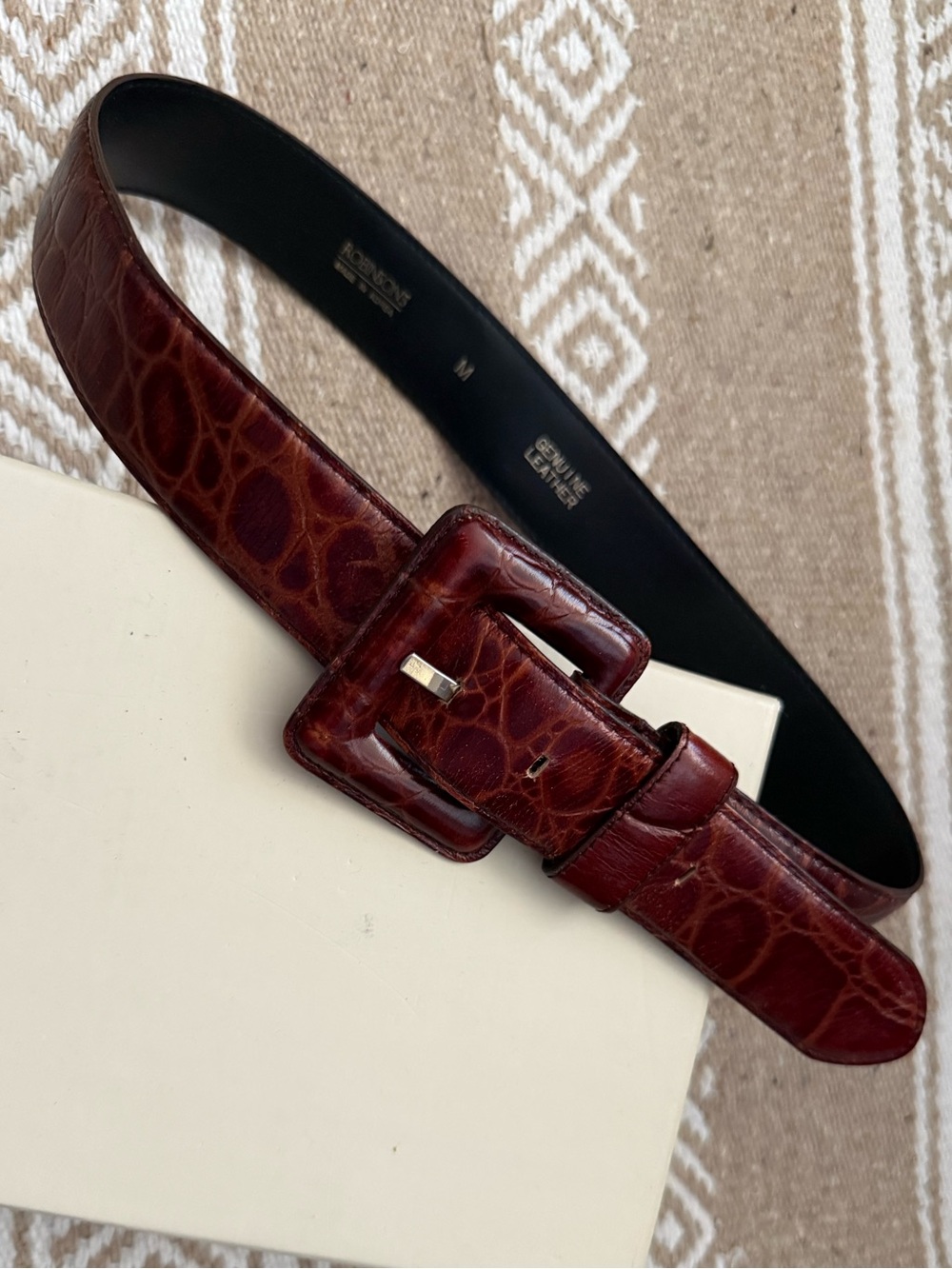 Vintage Leather Croc-Embossed Belt in Deep Mahogany Brown 28”-32” M